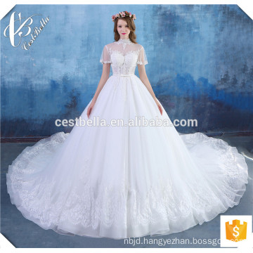 Robe de Mariage 2016 Luxury Pearls Beaded Sexy Ivory Lace Ball Gown Wedding Dresses with Long Tail